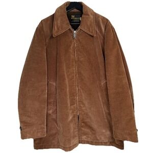 Vtg Weathercaster Modern Idea Men's Coat Brown Corduroy Size 44 Pockets Faux Fur